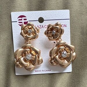 Floral Drop Earrings with Clear Crystal Accents